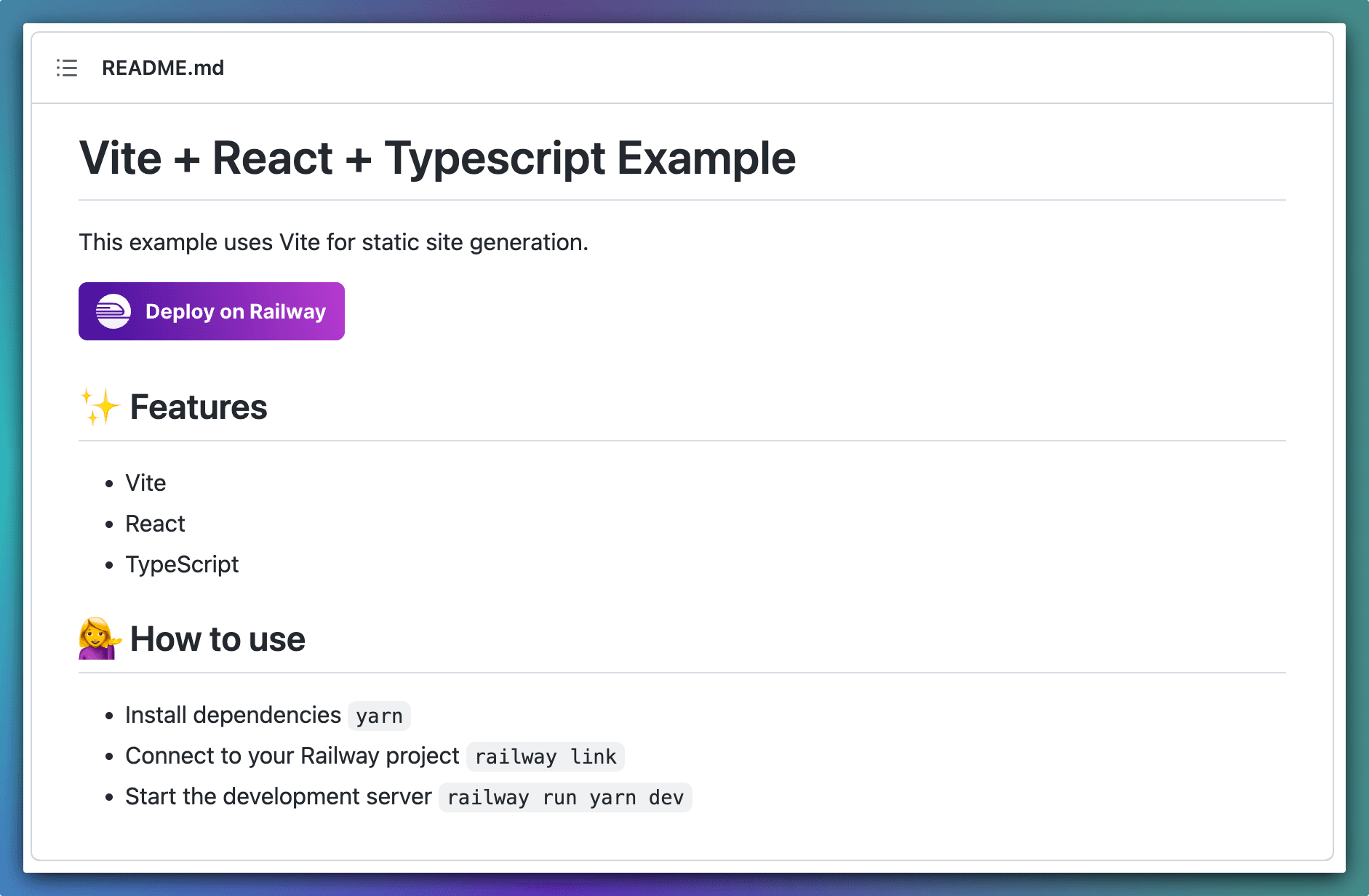 Example README with Deploy on Railway button