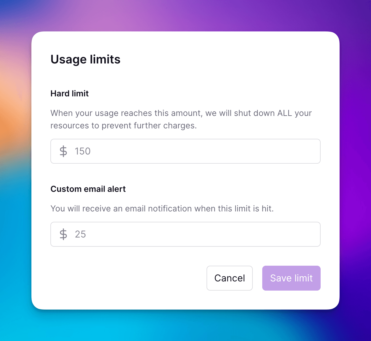 Usage Limits Modal