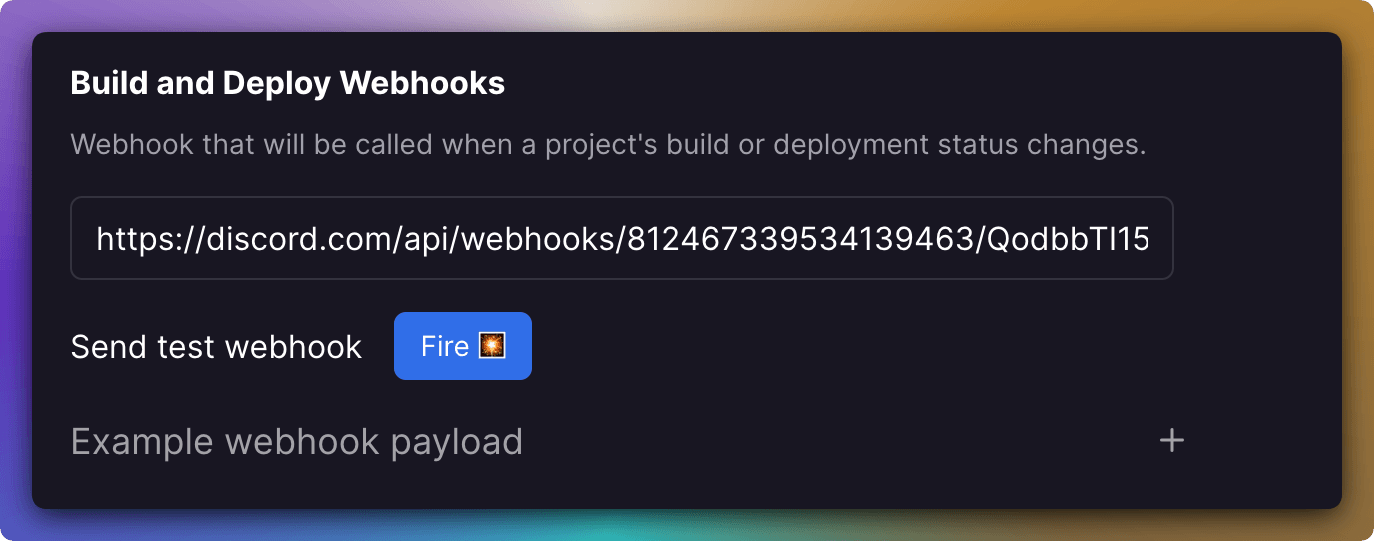 Screenshot of Webhooks Menu