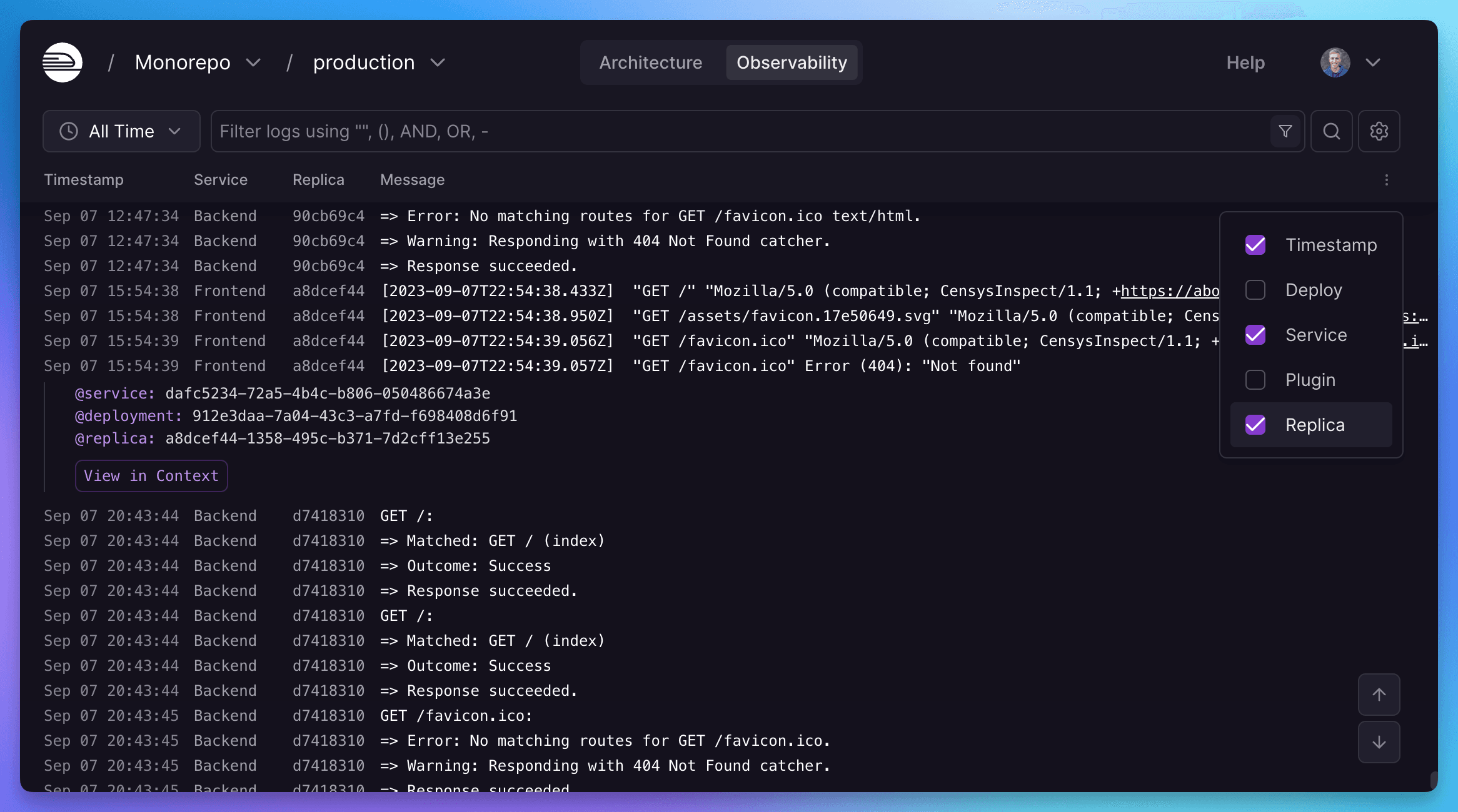 Railway Log Explorer